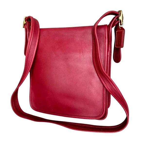 Rare Coach Vintage Red Leather Flap Bag Messenger Y2K Shoulder Bag Crossbody - Picture 5 of 17